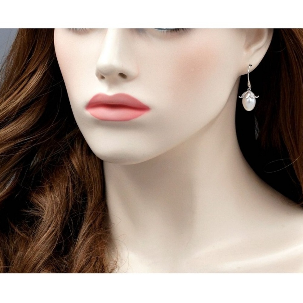 White Freshwater Pearl Sterling Silver Earrings - Picture 5 of 7